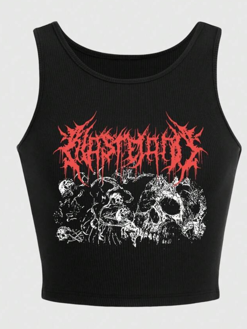 Grunge Punk Letter Skull Pattern black ribbed Cropped Tank Top size medium